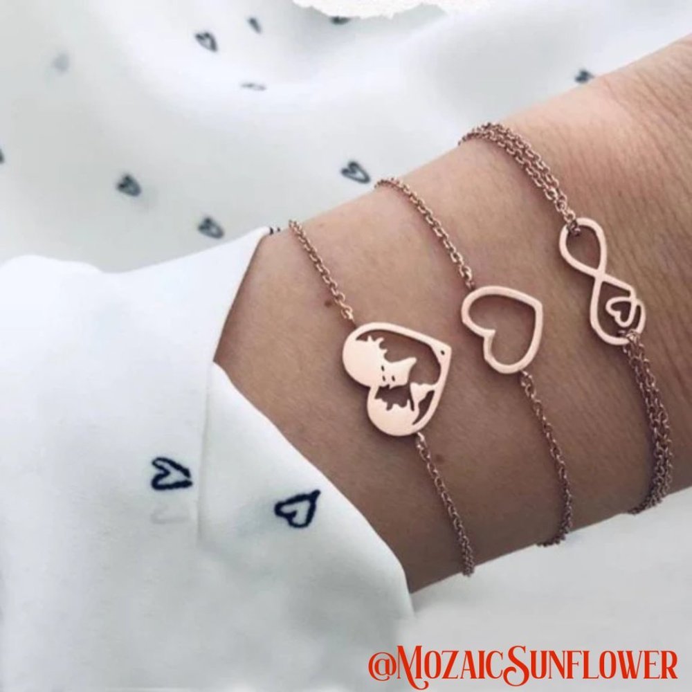Rose Gold Love & Peace in the World 3 Piece Bracelet Set